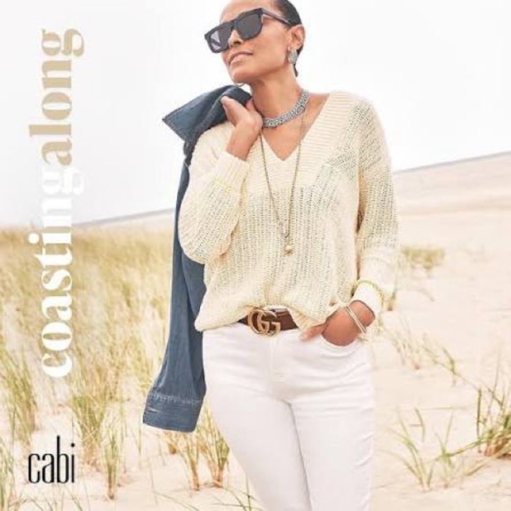 Cabi Style 6233 Croquet Pullover Sweater‎ v neck crochet spring brand new small